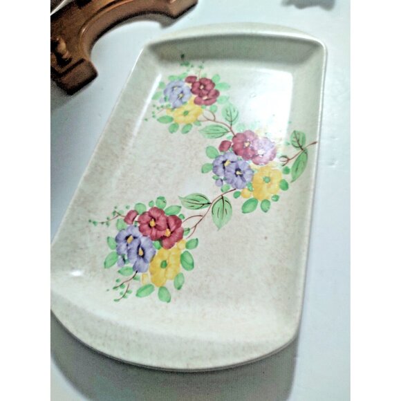 Vintage E Radford Hand Painted Floral Tray 9 1/4"x 5 1/2" - Picture 1 of 11